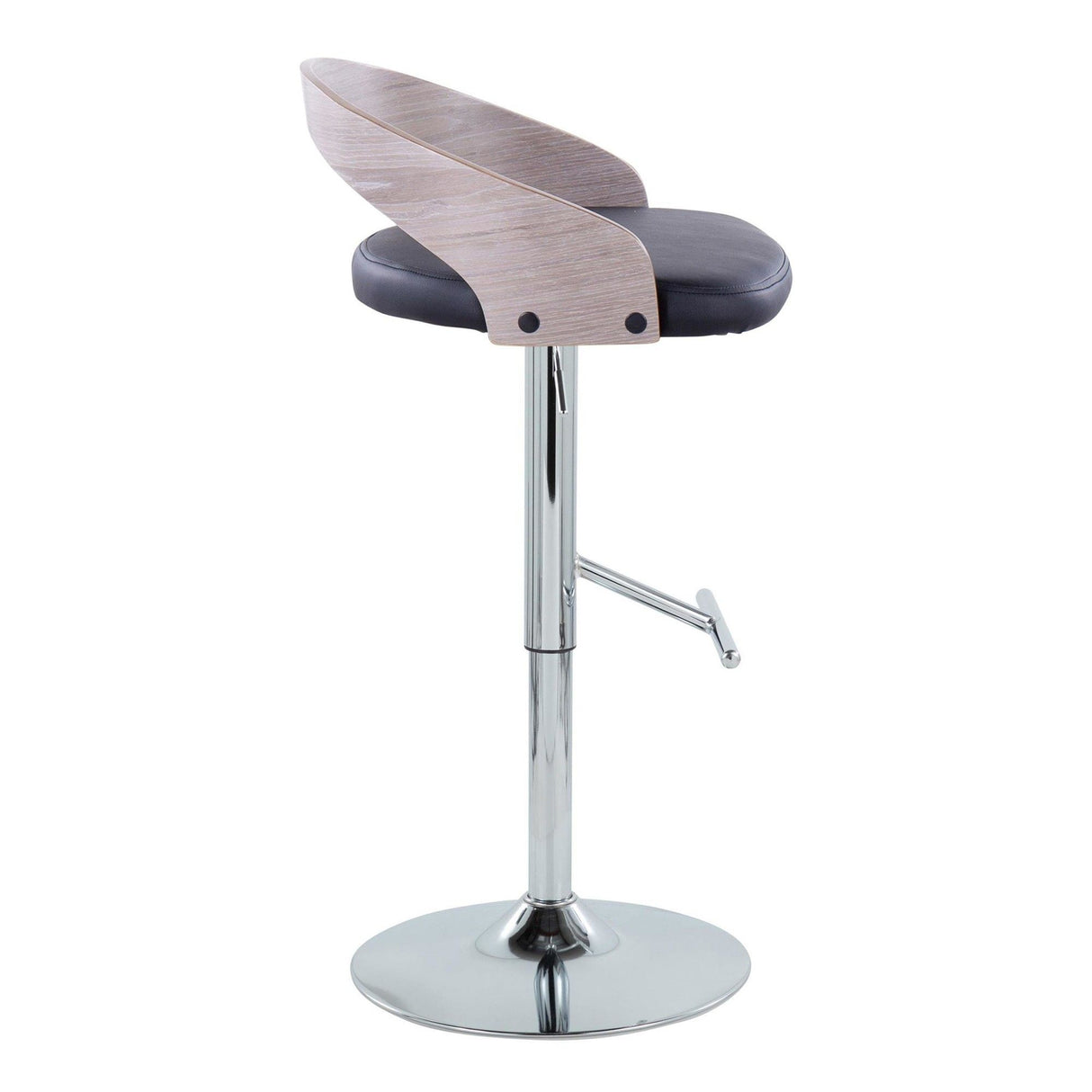 Grotto - Adjustable Barstool (Set of 2) - Black Faux Leather And Light Gray Wood