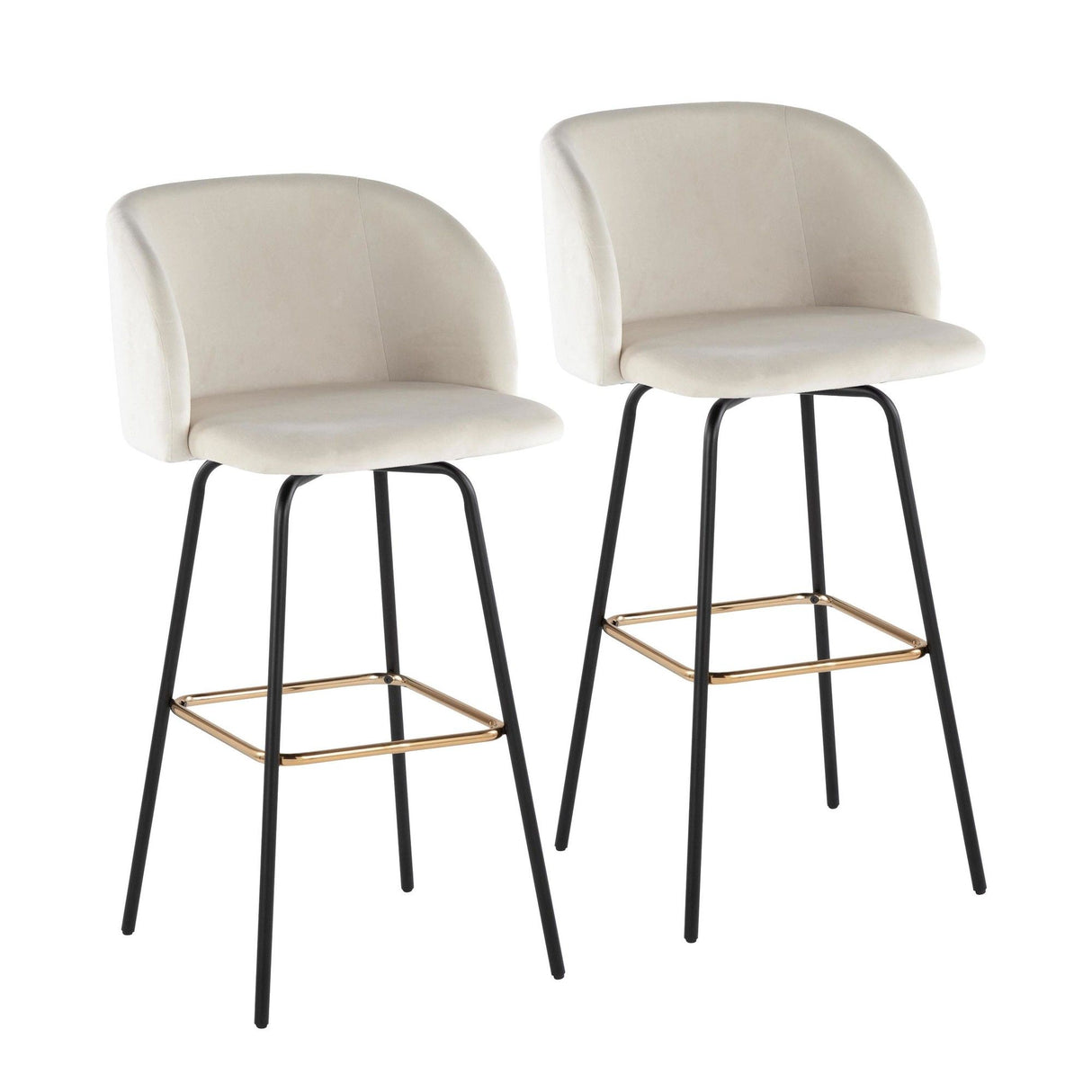 Fran - Swivel Fixed-Height Barstool (Set of 2) - Black Metal, Cream Velvet, Gold Metal