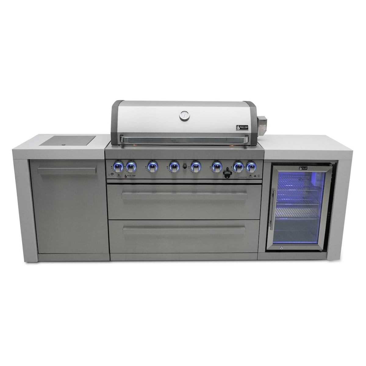 Mont Alpi Deluxe Series 8 Ft Propane Outdoor Kitchen Island w/ Side Burner & Fridge - MAi805-DFC
