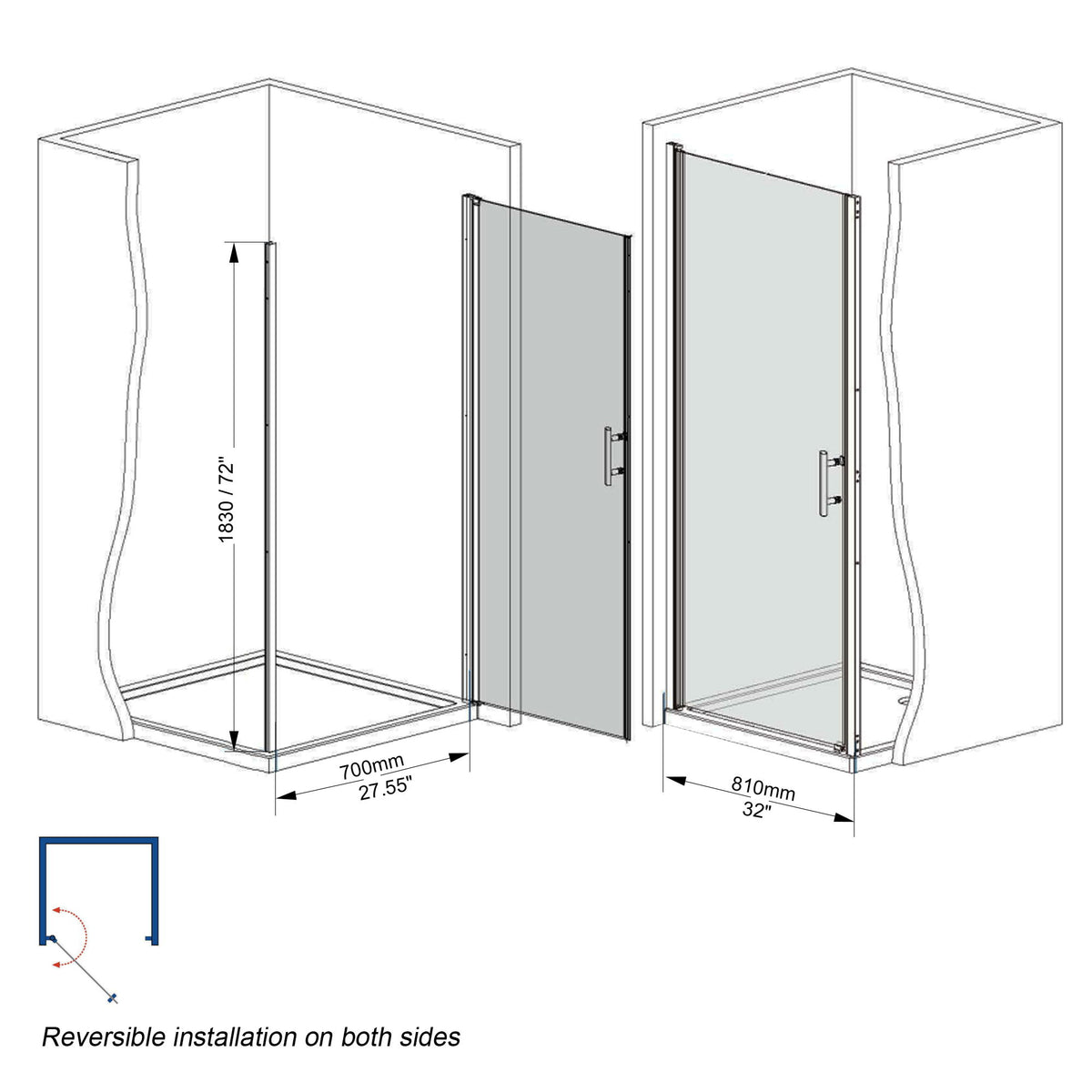 Shower Door With Explosion Proof Safety Film - Chrome