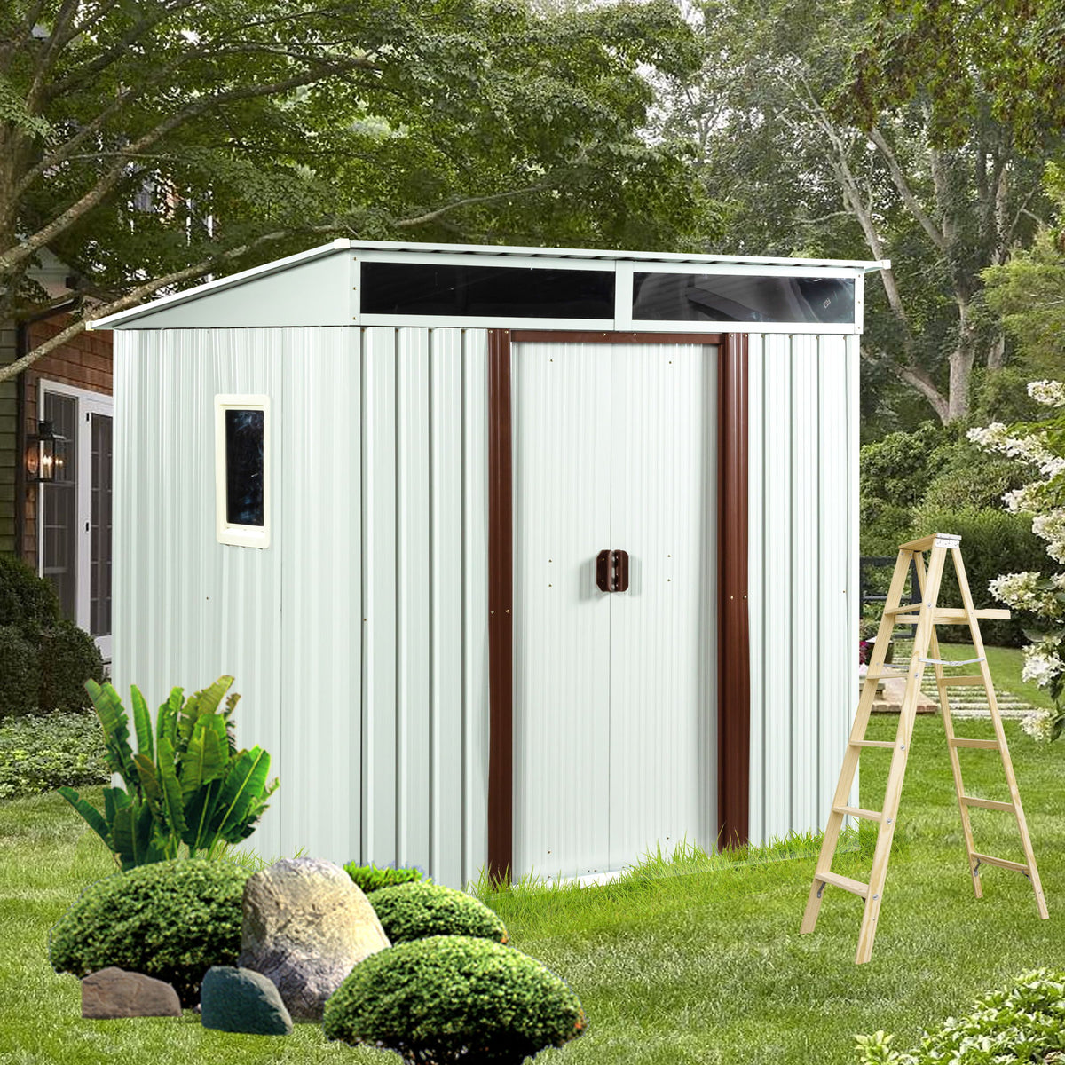 Outdoor Metal Storage Shed With Window - White