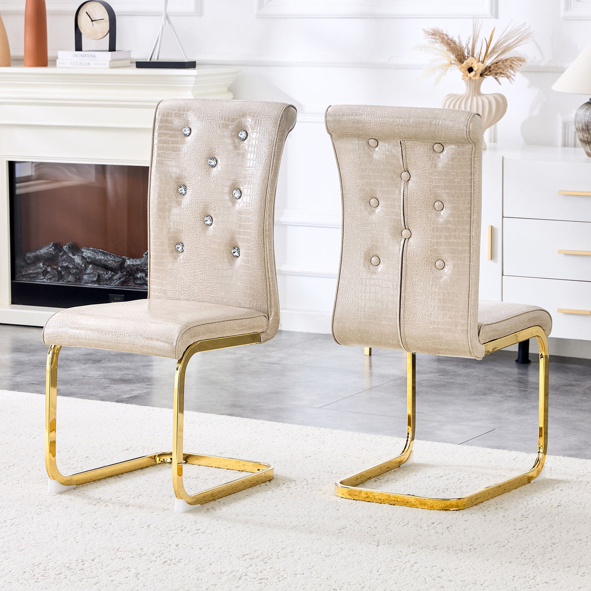 Elegant Design Alligator Skin Upholstered Dining Chairs