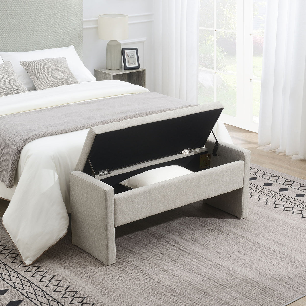 Modern Upholstered Large Bed End Bench With Storage