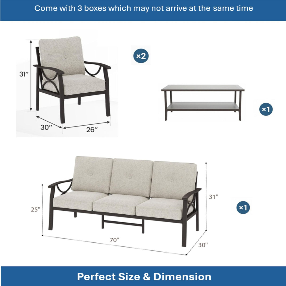 Patio Furniture Set With Coffee Table And Cushions For Backyard