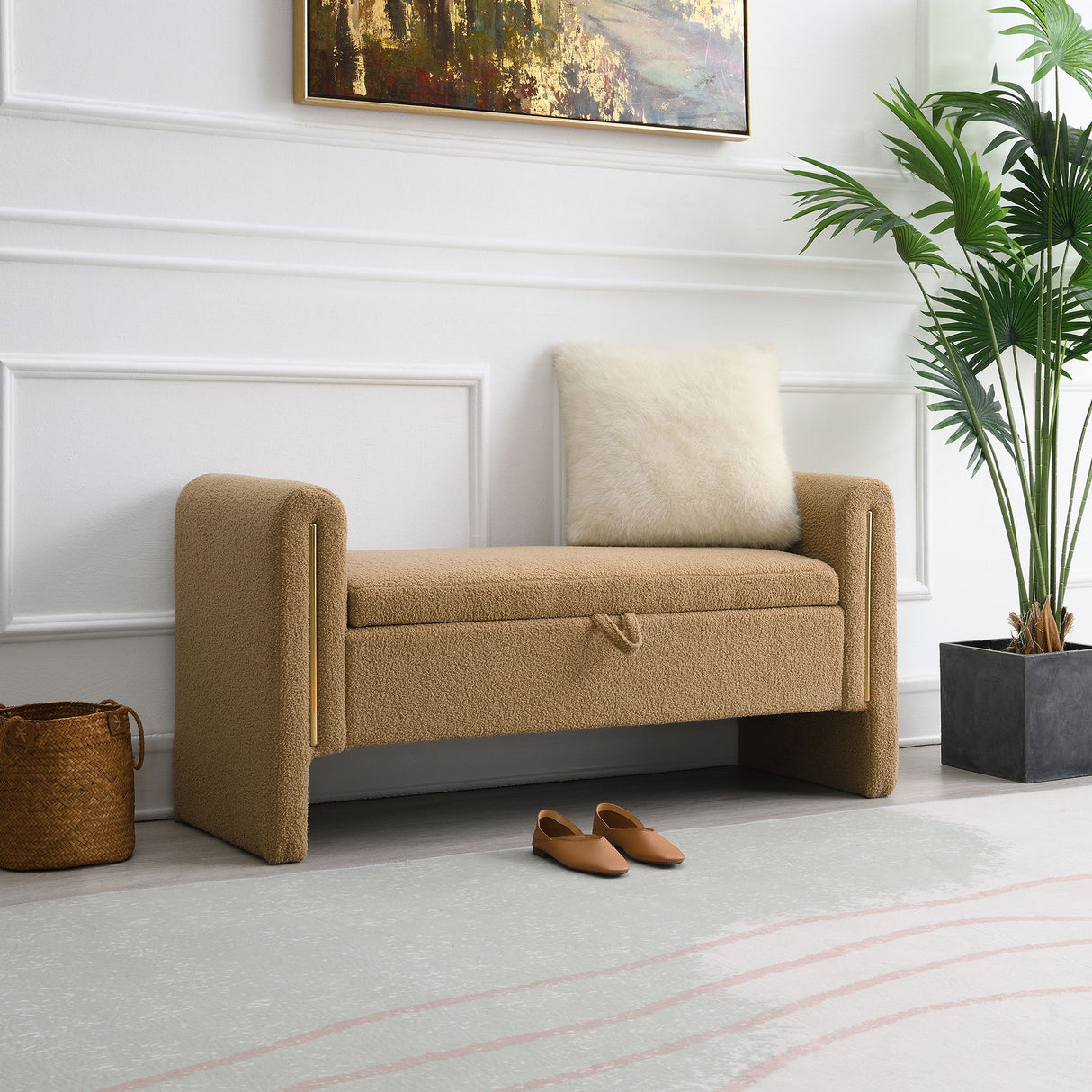 Modern Teddy Upholstered Large Bed End Bench With Arms And Storage