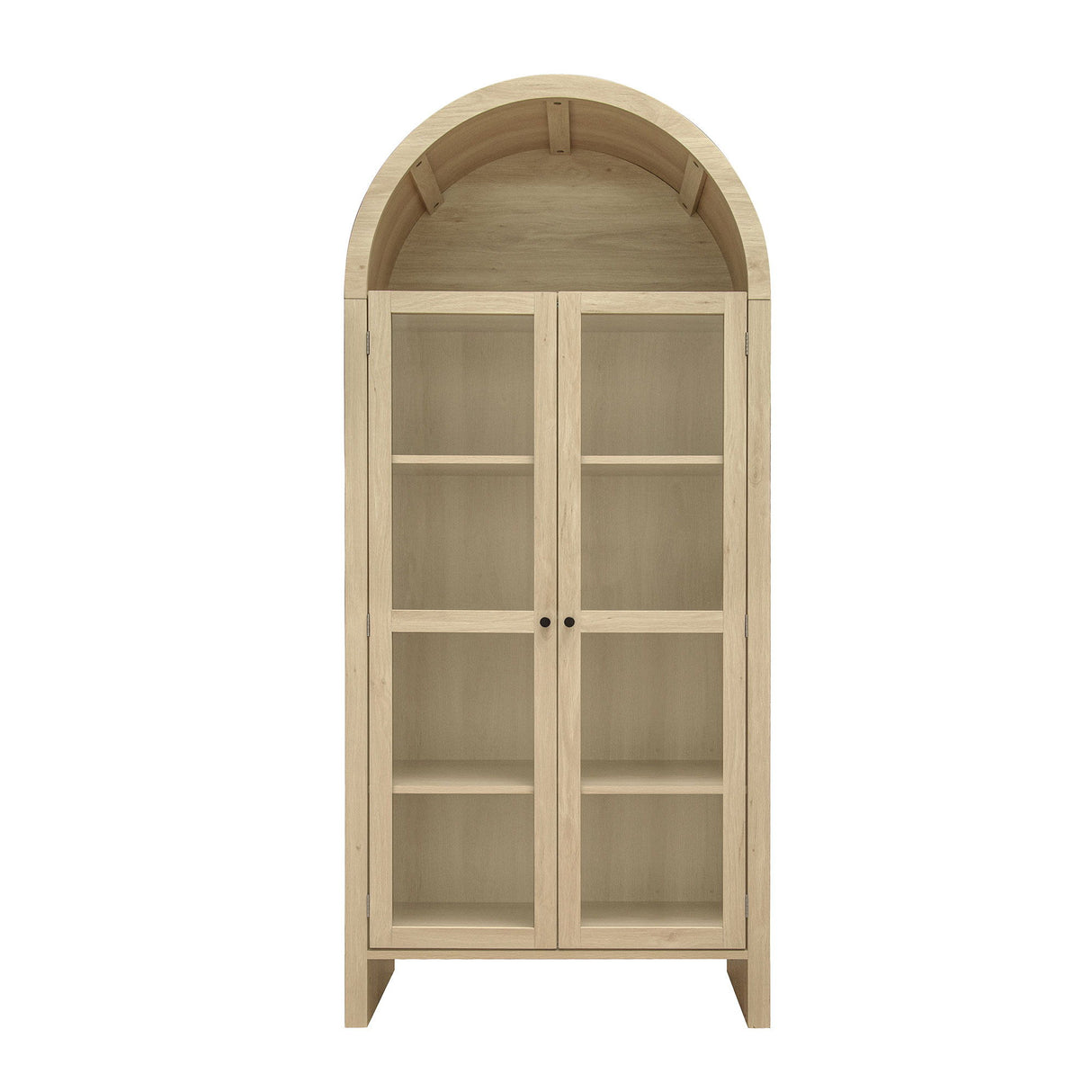 Tall Arched Kitchen Pantry, Modern Farmhouse Wood Kitchen Storage Cabinets, Arched Storage Display Cabinet With Adjustable Shelves, Versatile Cupboard For Kitchen, Dining Room - Natural