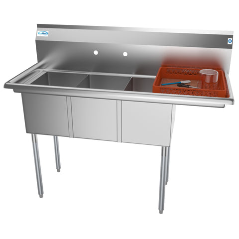 51 in. Three Compartment Stainless Steel Commercial Sink with Drainboard, Bowl Size 12"x 16"x 10" SC121610-12R3. 5.0 out of 5 stars, average rating value. Read 4 Reviews. Same page link. 5.0 (4) Write a review