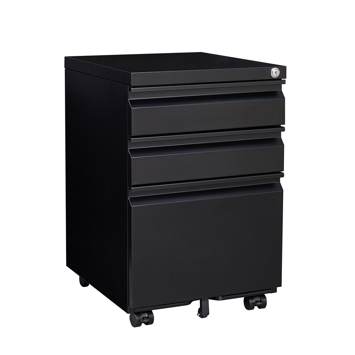 Contemporary Black 3 Drawer Mobile Filing Cabinet With Lock, Metal Office Storage For Legal / Letter Size