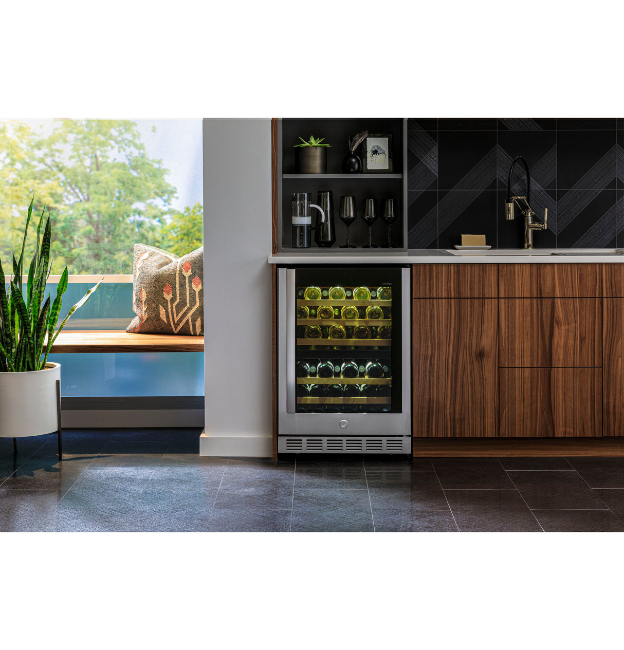 GE PWS06DSPSS 24 in. Undercounter Wine Cooler with Wood Racks, Dual Temperature Zones & 44 Bottle Capacity - Stainless Steel