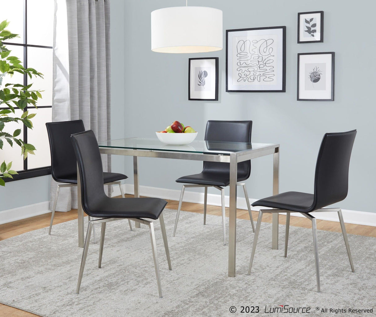 Fuji - Mason Upholstered Swivel Dining Set - Stainless Steel