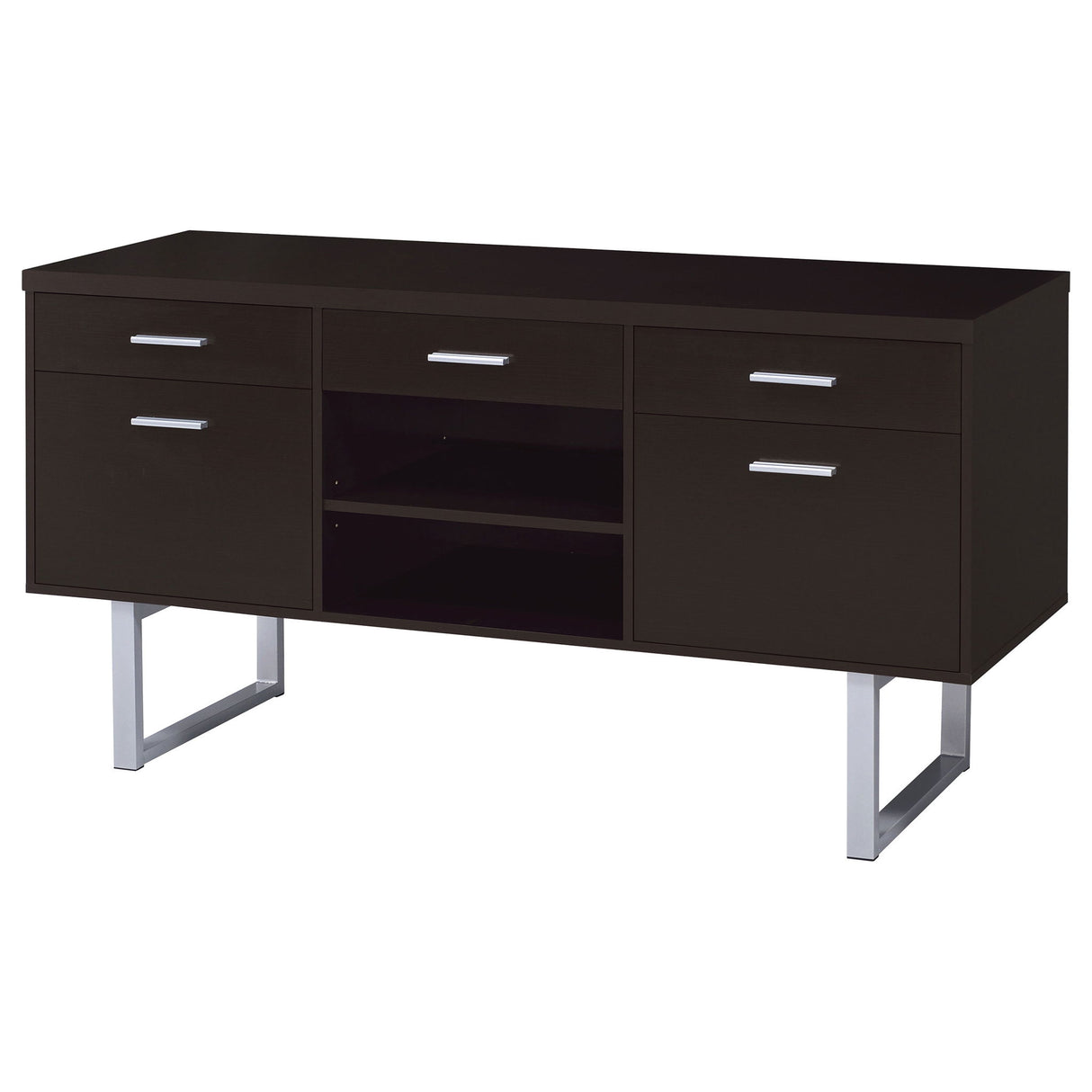 5 Drawer Credenza With Open Shelving - Cappuccino