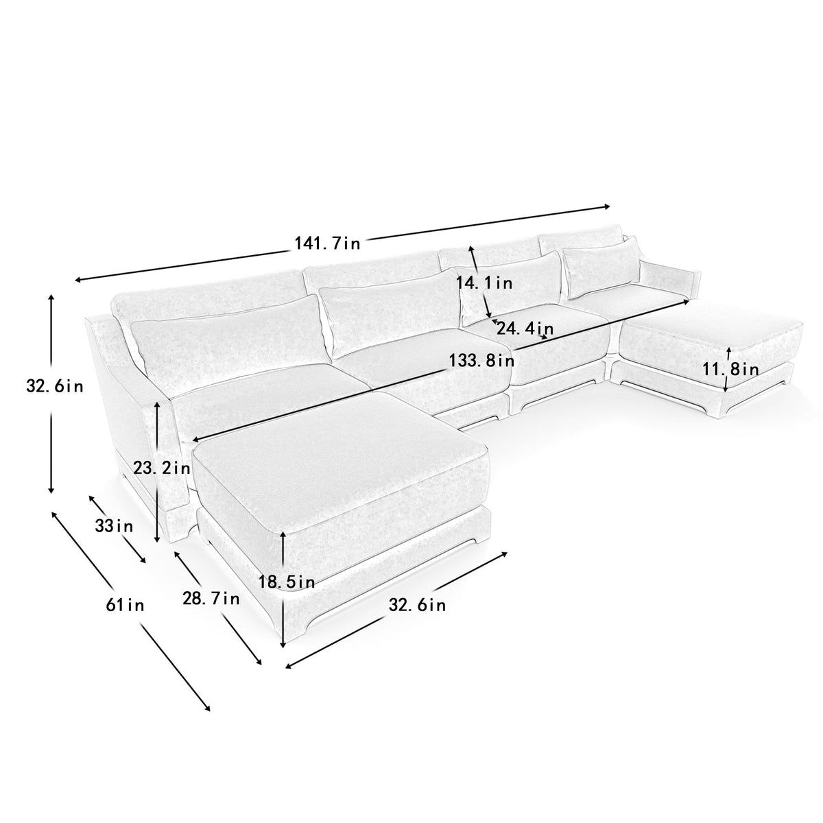 Stylish Sofa With Ottoman And Lumbar Pillows, Ergonomic Design