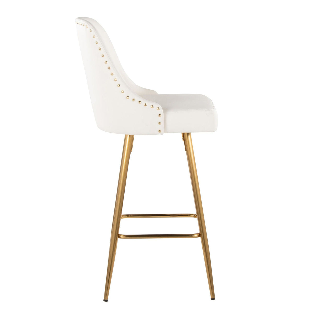 Studded - Marcel Fixed-Height Barstool (Set of 2) - Gold Metal