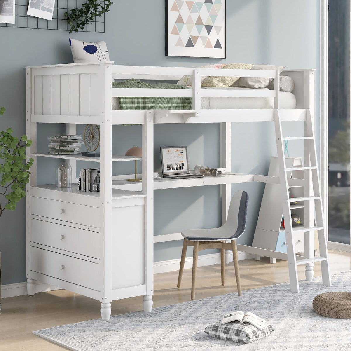 Loft Bed With Drawers With Desk And Shelves