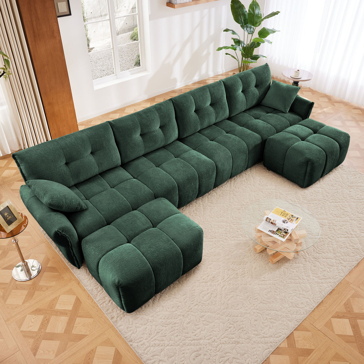Sofa Set With Ottoman And Pillows, Textured, High Resilience Cushions