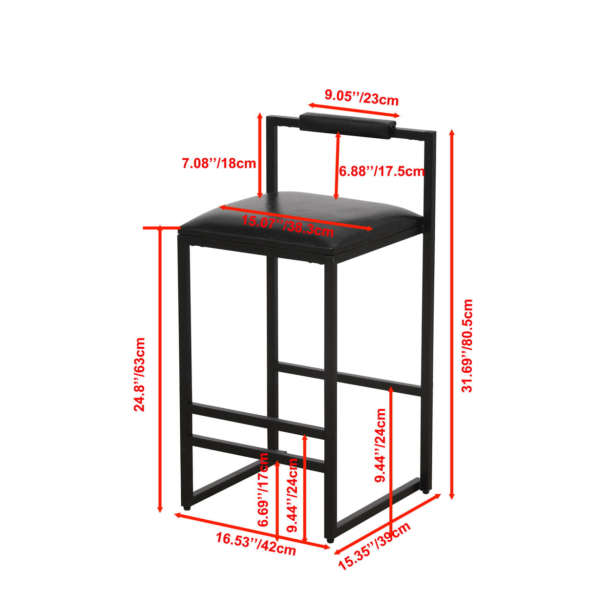Elegant Bar Stool Set With Backrest And Footrest, Counter Height (Set of 2)