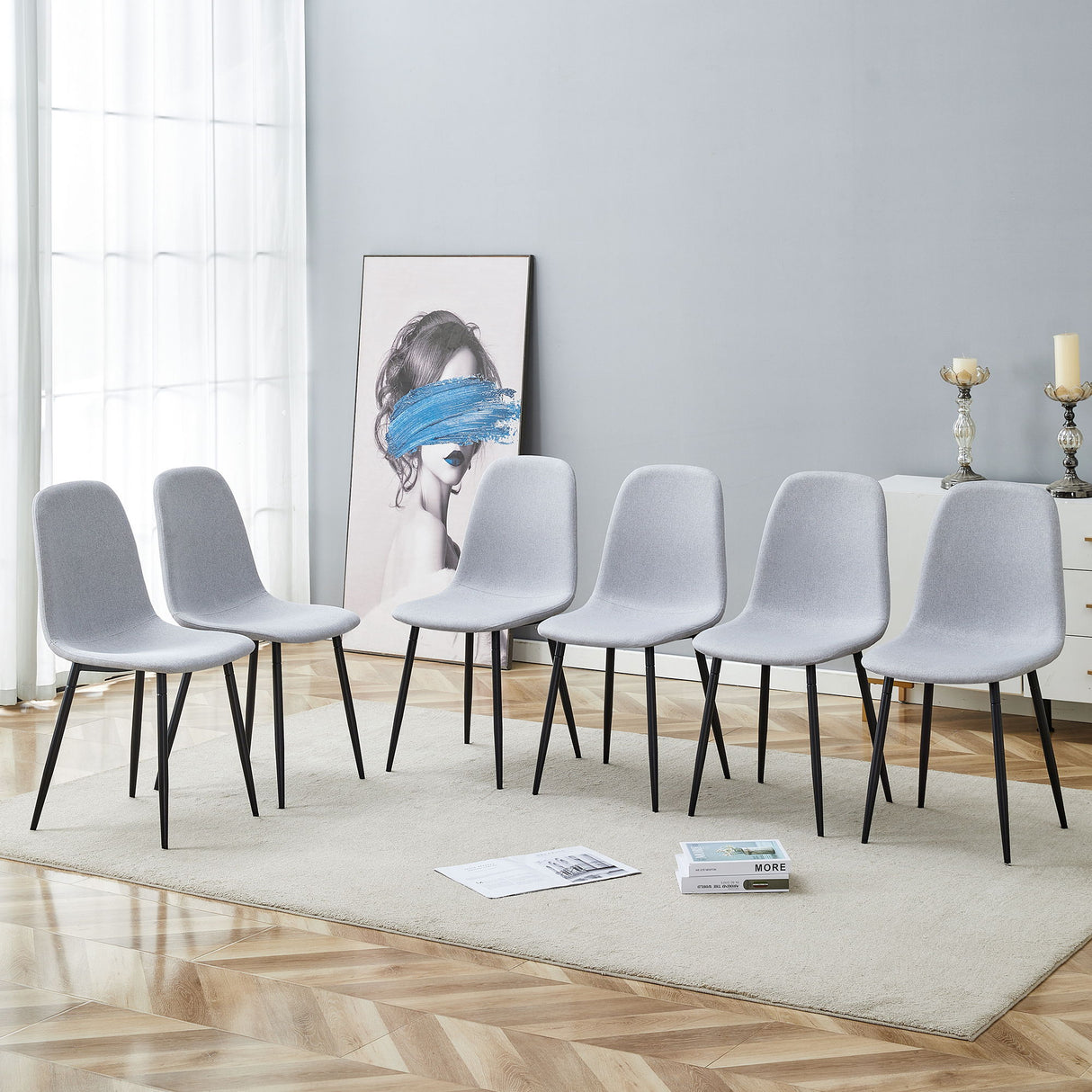 Modern Medieval Style Cushioned Side Chairs Set With Metal Legs For Kitchens