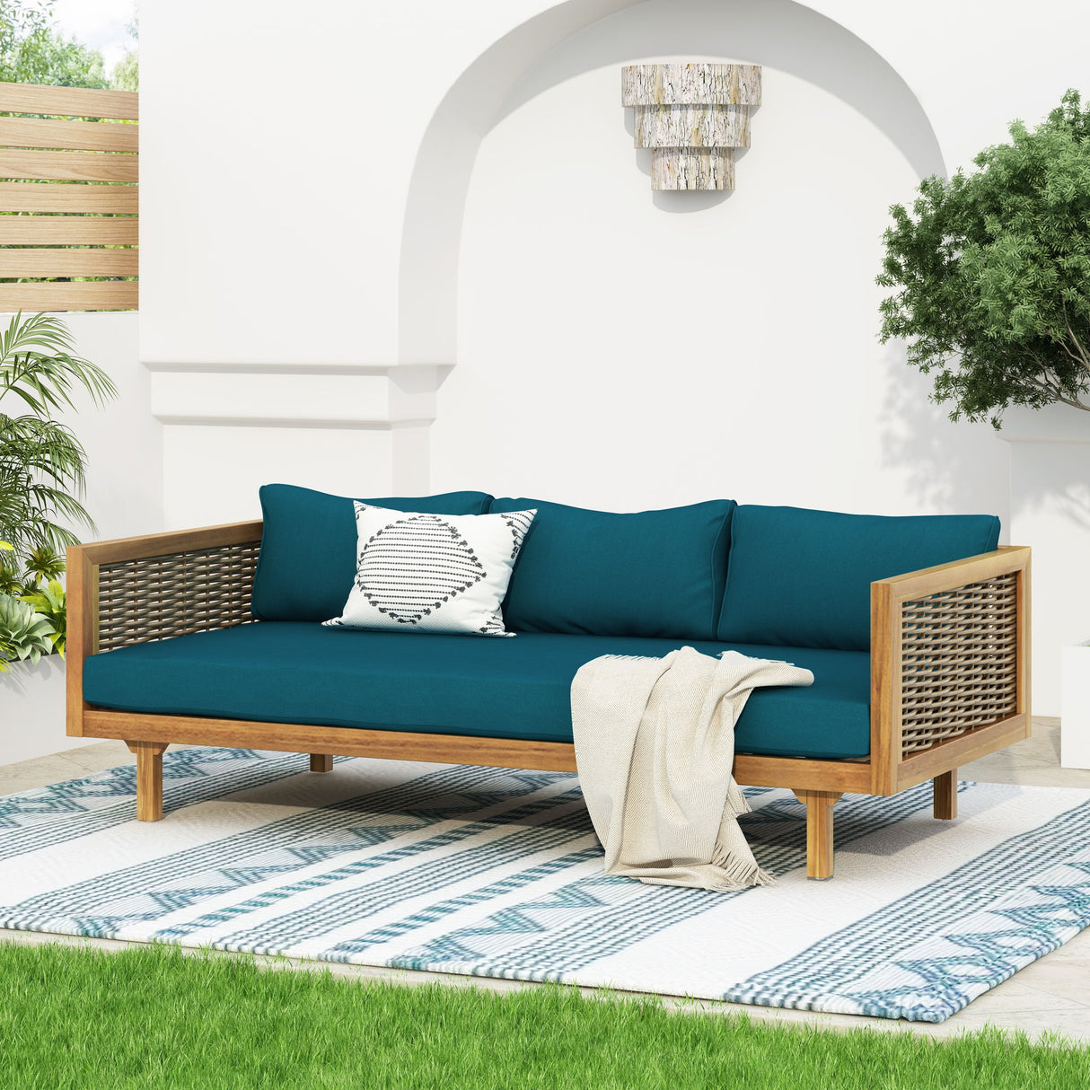 Claremont - 3 Seater Daybed Teak Acacia Wood Water Resistant Cushions