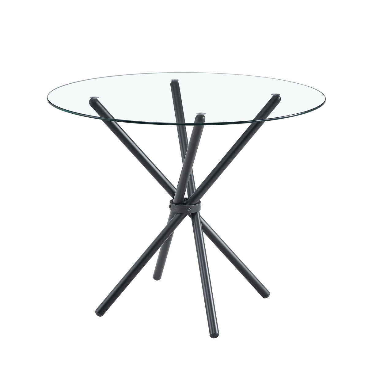 Modern Circular Transparent Tempered Glass Round Table With Metal Legs 36.6" Diameter - Silver / Transparent