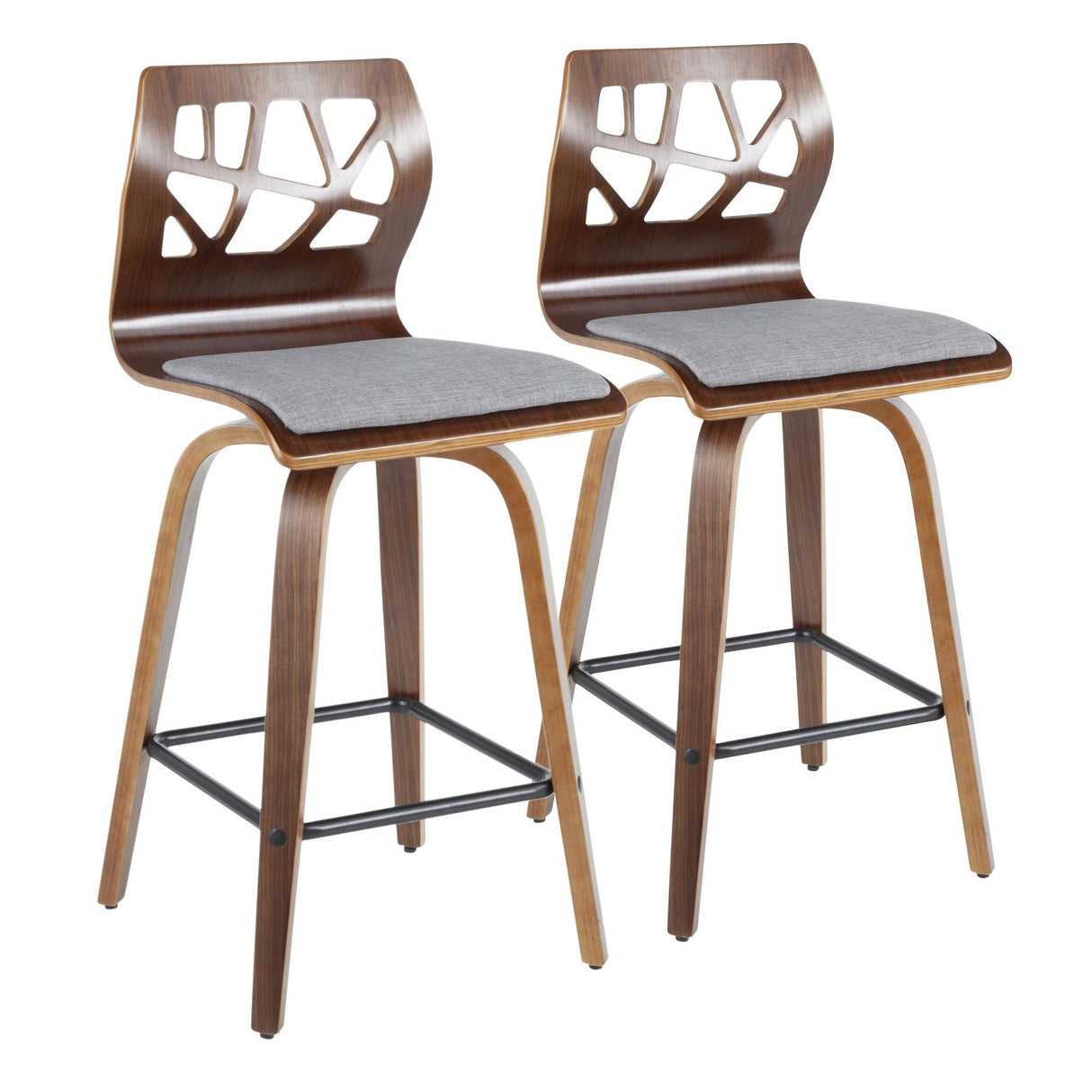 Folia - Fixed Height Swivel Counter Stool (Set of 2) - Walnut Wood