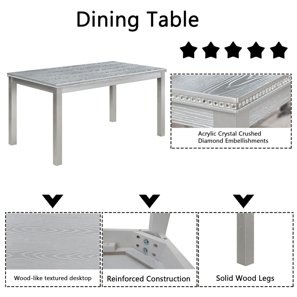 Dining Table Set With Crystal Decoration And Upholstered Chairs