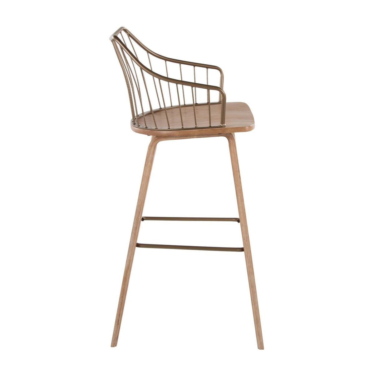 Winston - Fixed-Height Barstool - Whitewashed Wood, Antique Copper Metal
