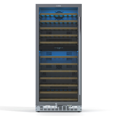 23 in. Dual Zone, Full Glass Door, Wine Cooler Refrigerator, Freestanding or Built-In Unit, 9.7 cu ft. KM-CW92DZ-SS.