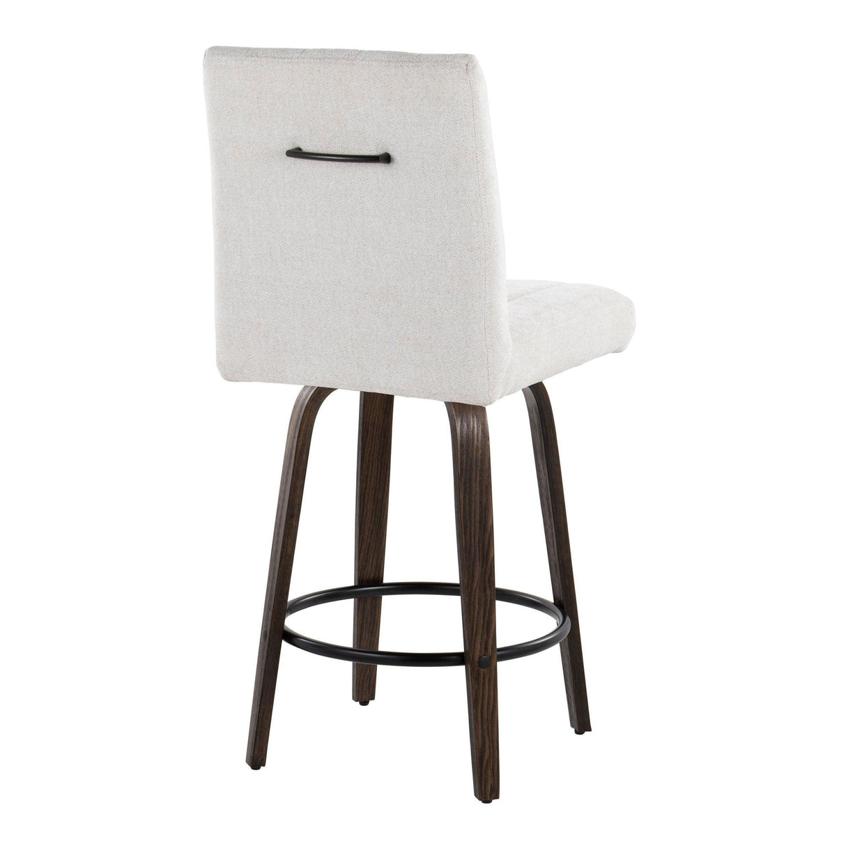 Hannah - Fixed-Height Counter Stool With Swivel And Round Black Metal Footrest (Set of 2) - Walnut Glazed Wood