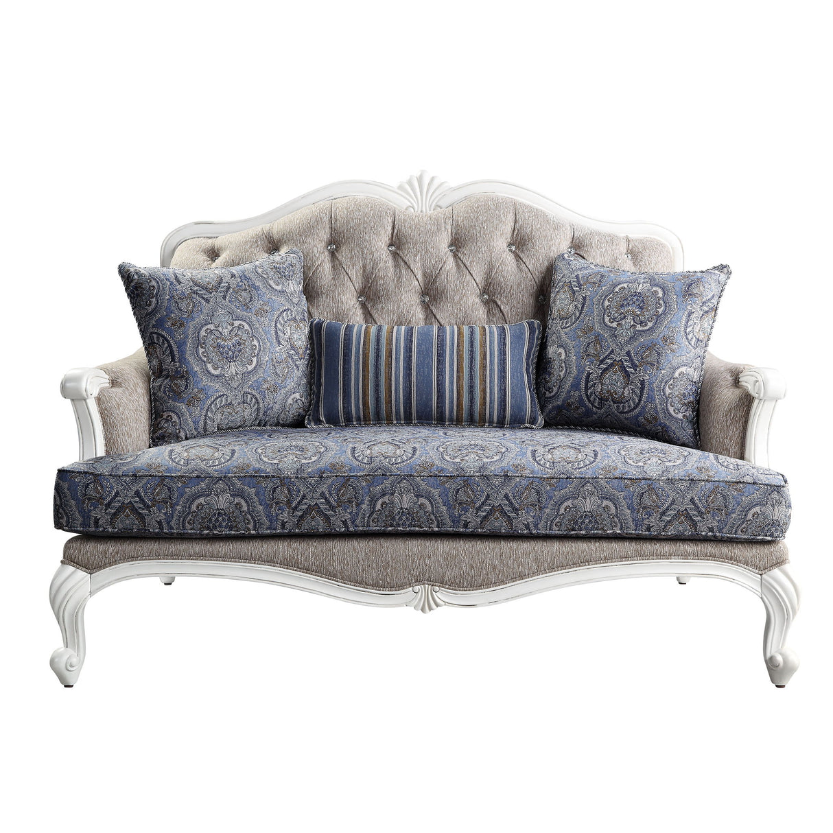 Ciddrenar - Loveseat With 3 Pillows - Fabric & White
