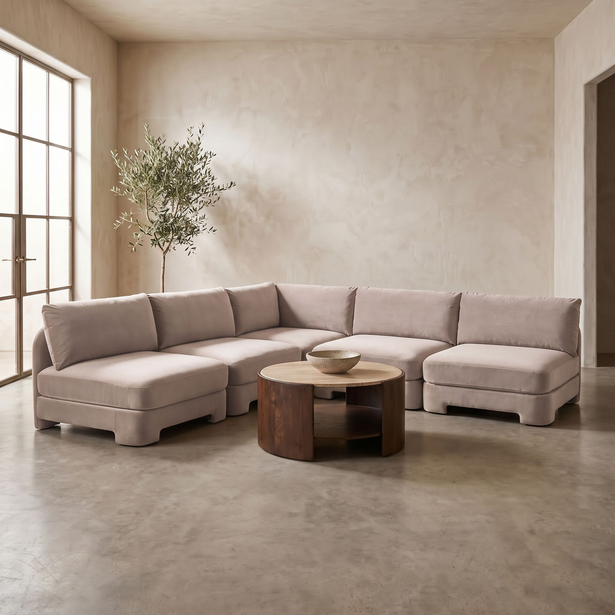 Hammond - Velvet Performance Fabric Upholstered 5 Piece Armless Sectional