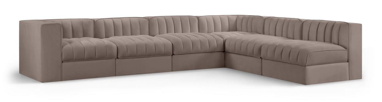 Rummi - Velvet Performance Fabric Upholstered 6 Piece Modular Sectional