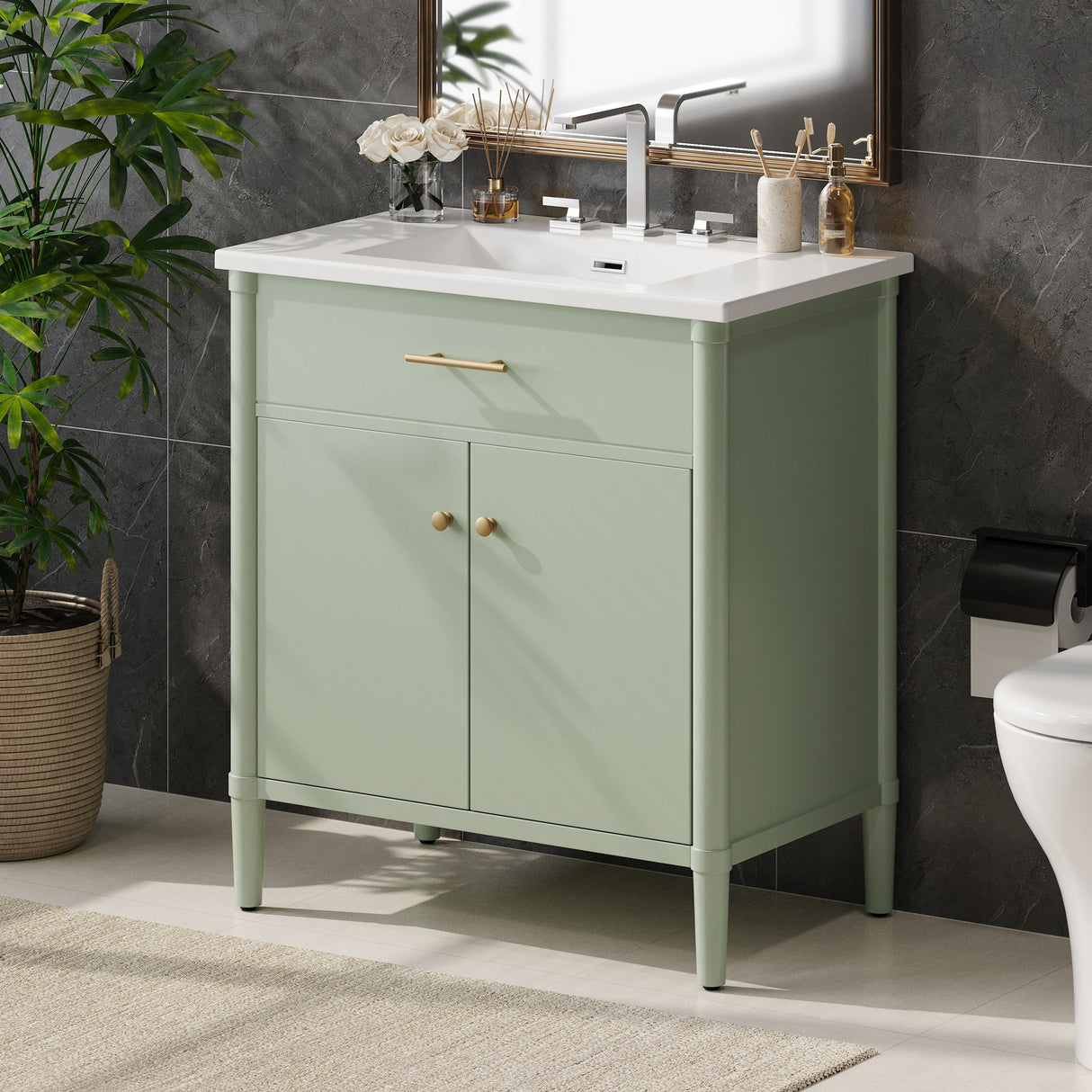 Bathroom Vanity With Sink, Soft Close Doors And Adjustable Shelf