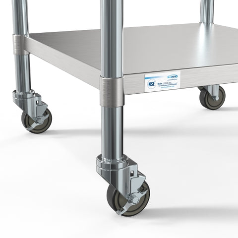 30" x 30" 18-Gauge 304 Stainless Steel Commercial Work Table with Casters, CT3030-18C.
