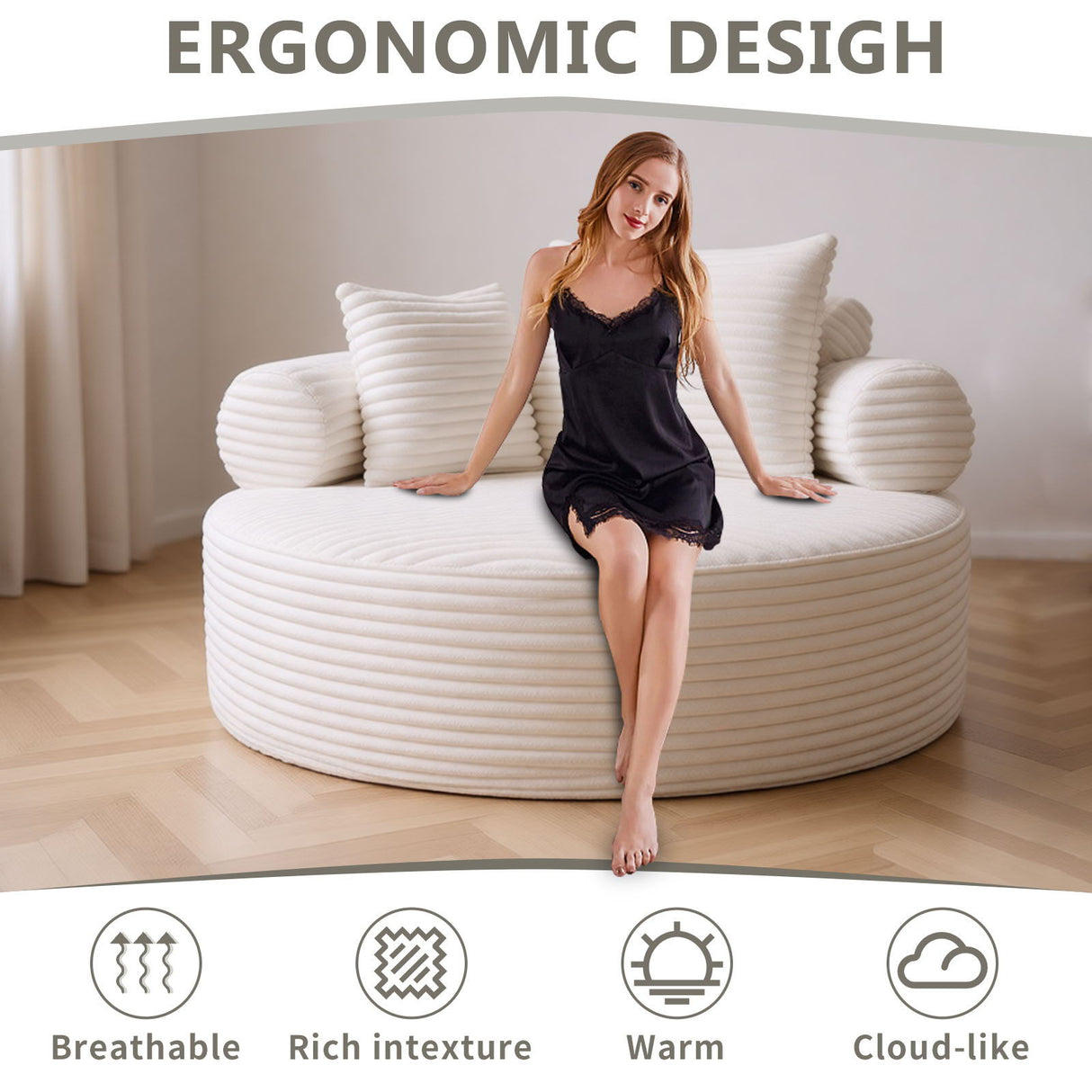 Round Sofa Bed With 3 Pillows For Living Room