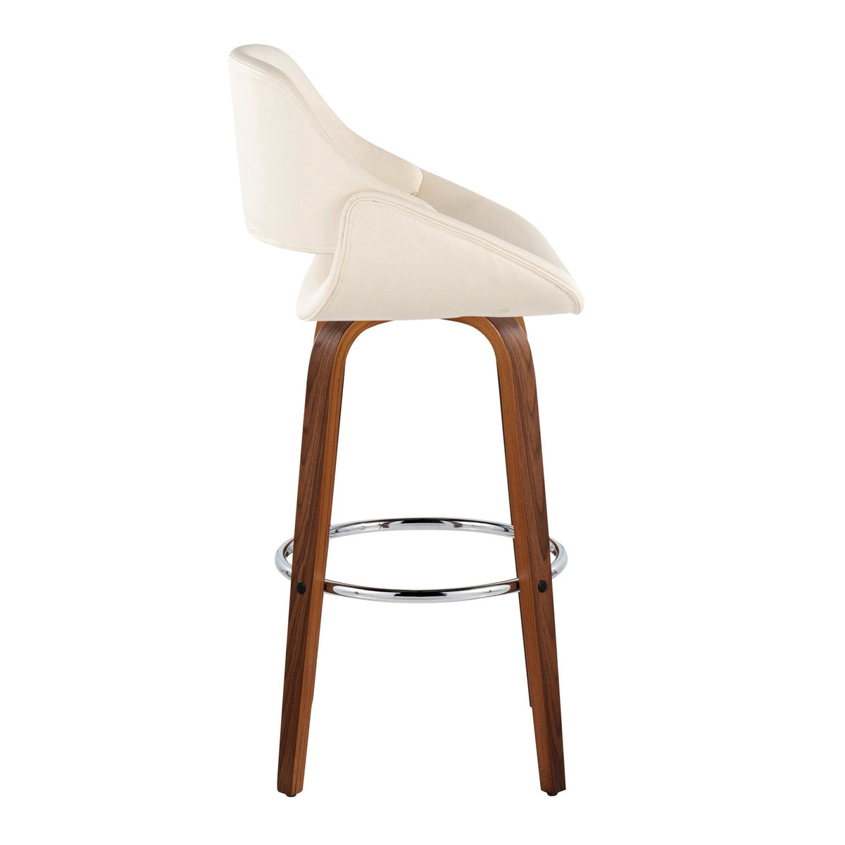 Fabrizzi - 30" Fixed-Height Barstool With Swivel And Round Chrome Metal Footrest (Set of 2) - Walnut Wood