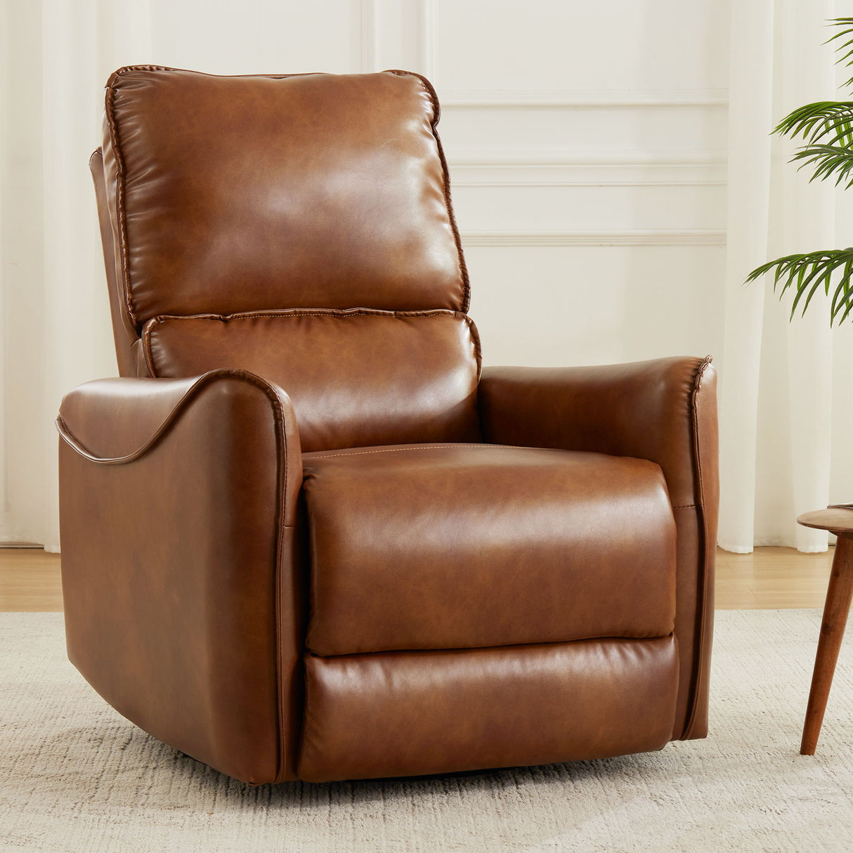 Electric Recliner Chair With Rocker And Swivel Function - Brown