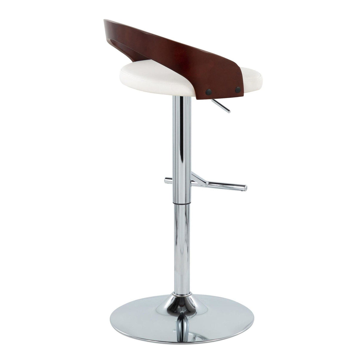 Grotto - Adjustable Barstool (Set of 2) - White Faux Leather And Cherry Wood