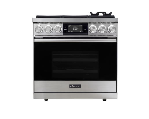 Dacor DOP36C86DLS/DA 36 inch dual fuel range silver stainless steel - front view