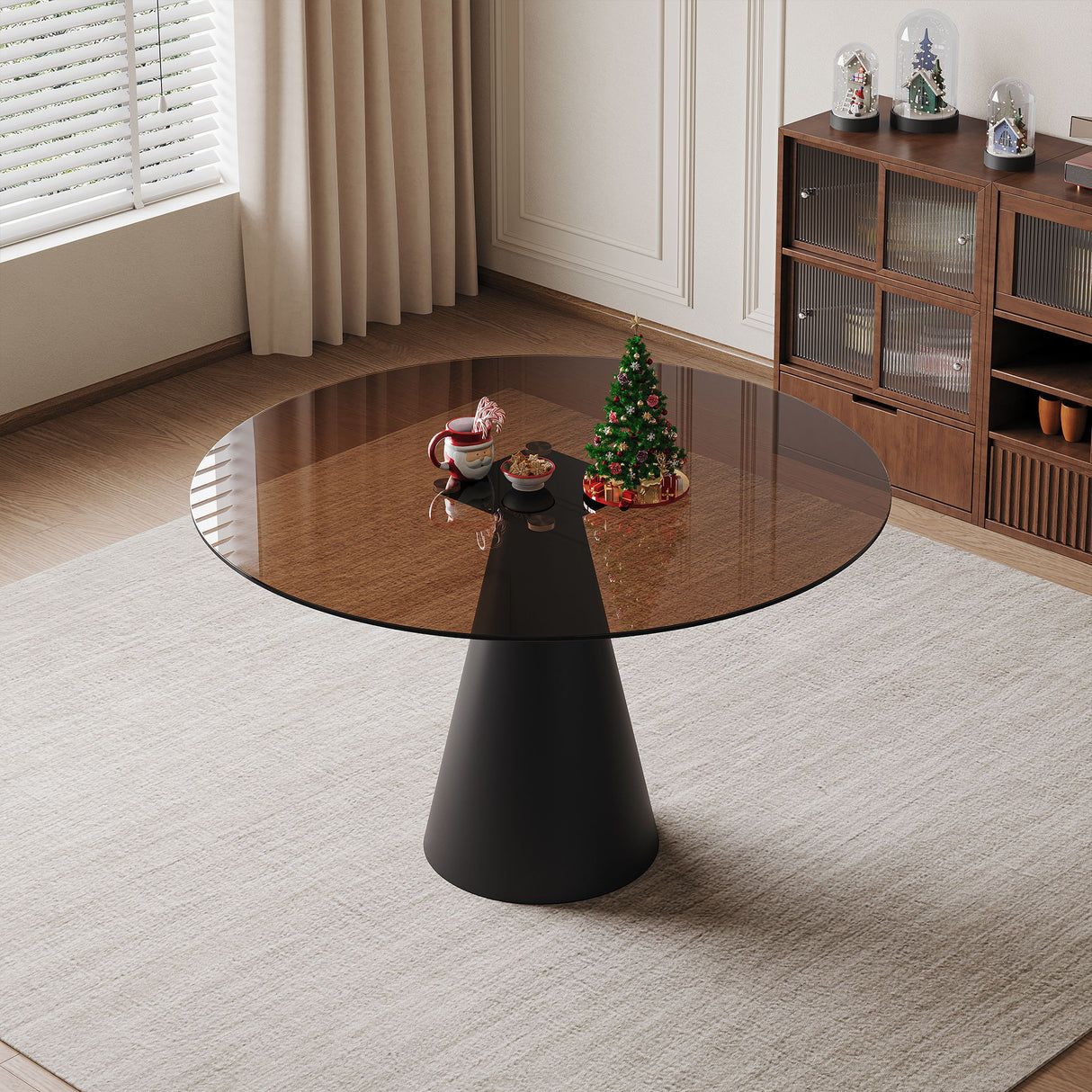 Round Dining Table, For 2 - 4 People - Black / Brown