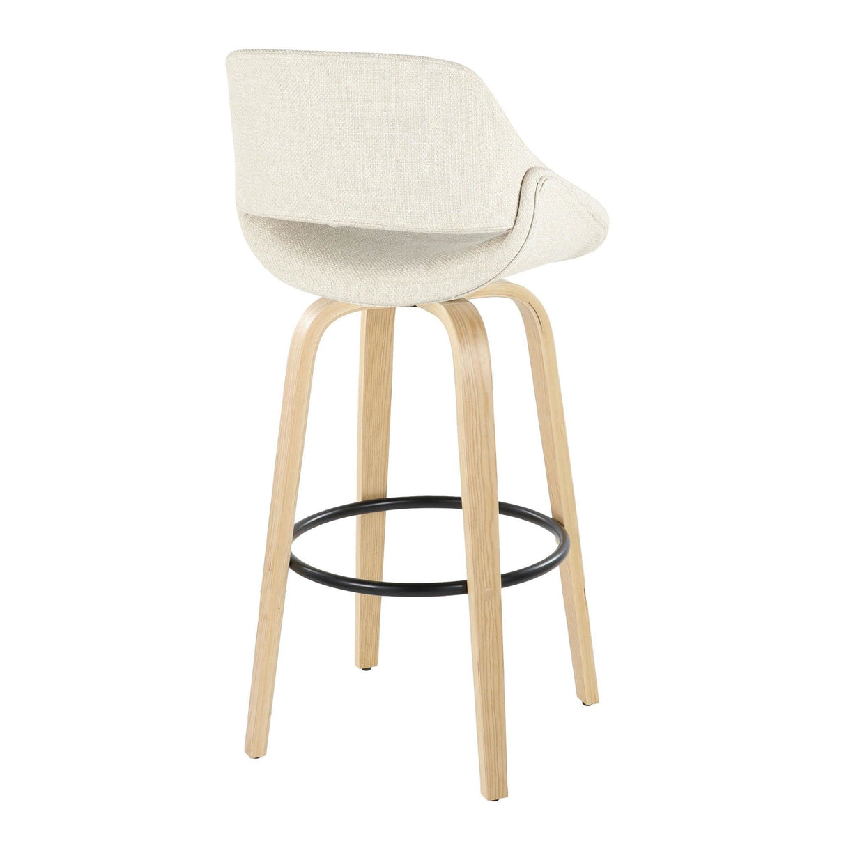 Fabrizzi - 30" Fixed-Height Barstool With Swivel And Round Black Metal Footrest (Set of 2) - Natural Wood