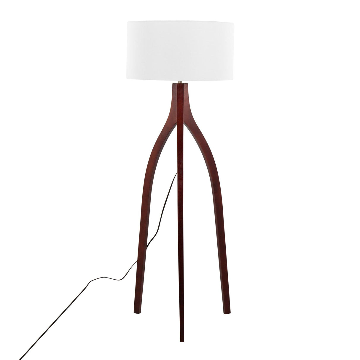 Wishbone - Contemporary Floor Lamp - Walnut Wood With A White Fabric Shade