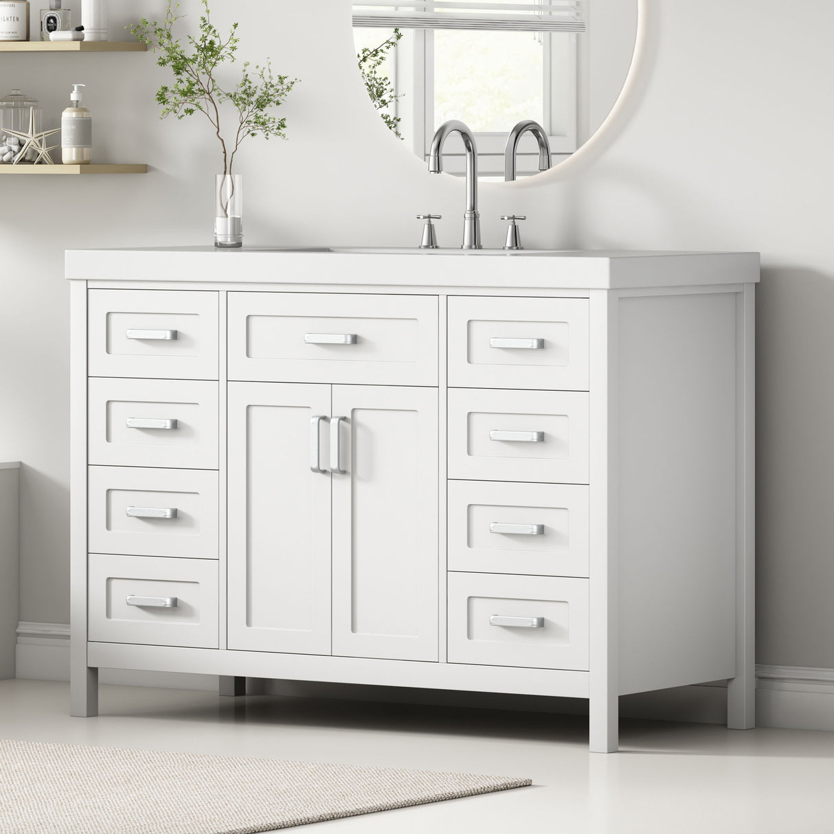 Bathroom Vanity With Sink, 2 Doors 8 Drawers, Soft Close System, Classic Design