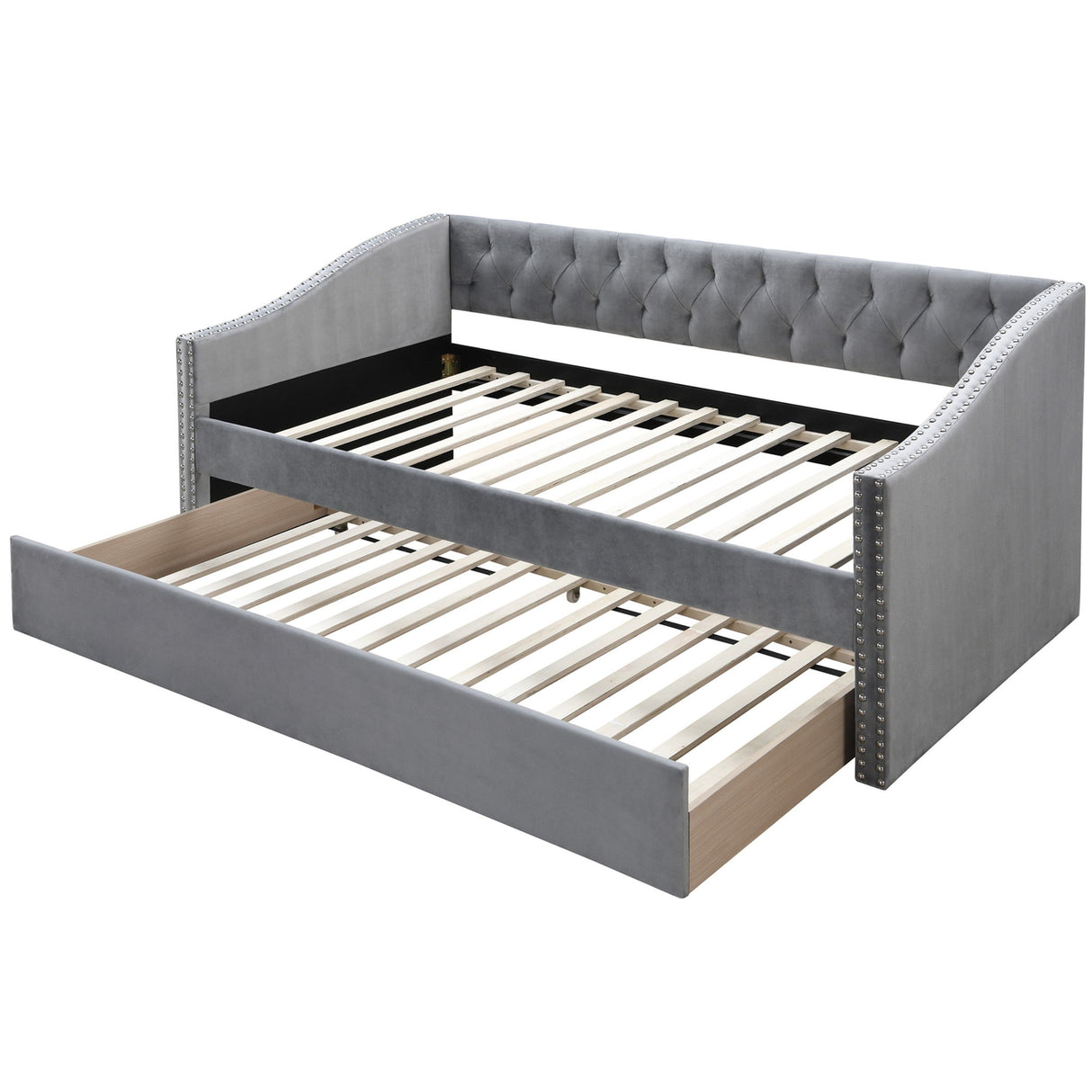 Daybed With Trundle Nailhead Trim Button Tufted