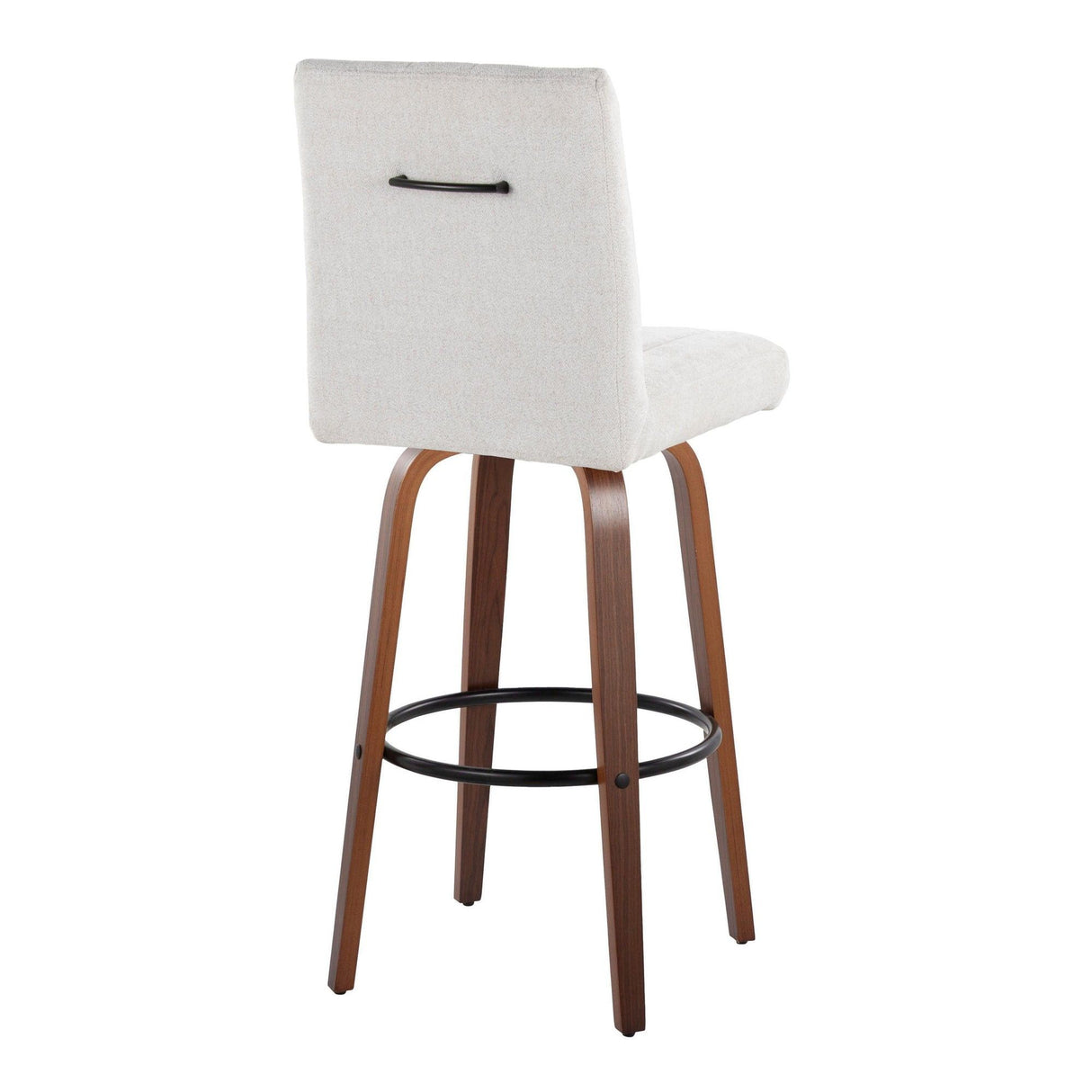 Hannah - 30" Fixed-Height Barstool With Swivel And Round Black Metal Footrest (Set of 2) - Walnut Wood