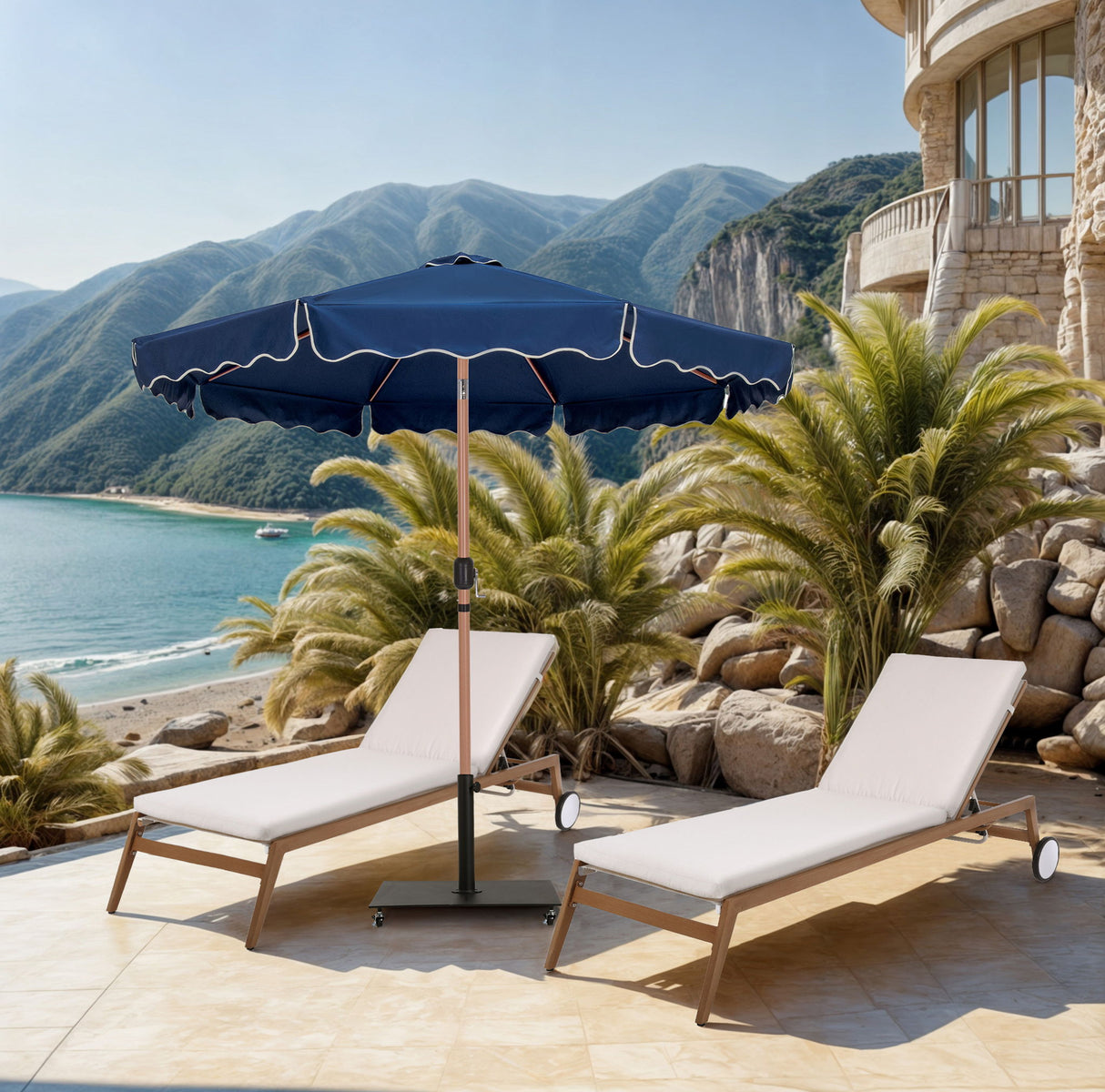 Amalfi - Aluminum Patio Umbrella - Black Base / Light Brown Pole