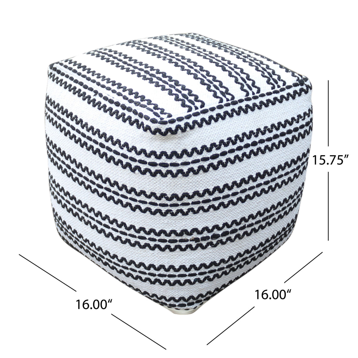 Lani - Handcrafted Fabric Pouf, Durable Cotton Square - Natural / Black