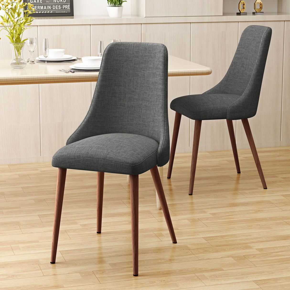 Mid Century Modern Fabric Armless Dining Chair