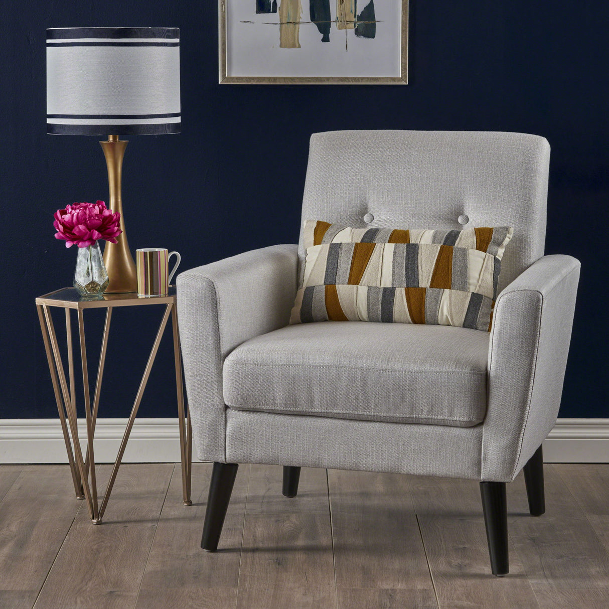 Radiantize - Upholstered Fabric Club Chair With Square-Off Back And Button Tufted - Light Gray