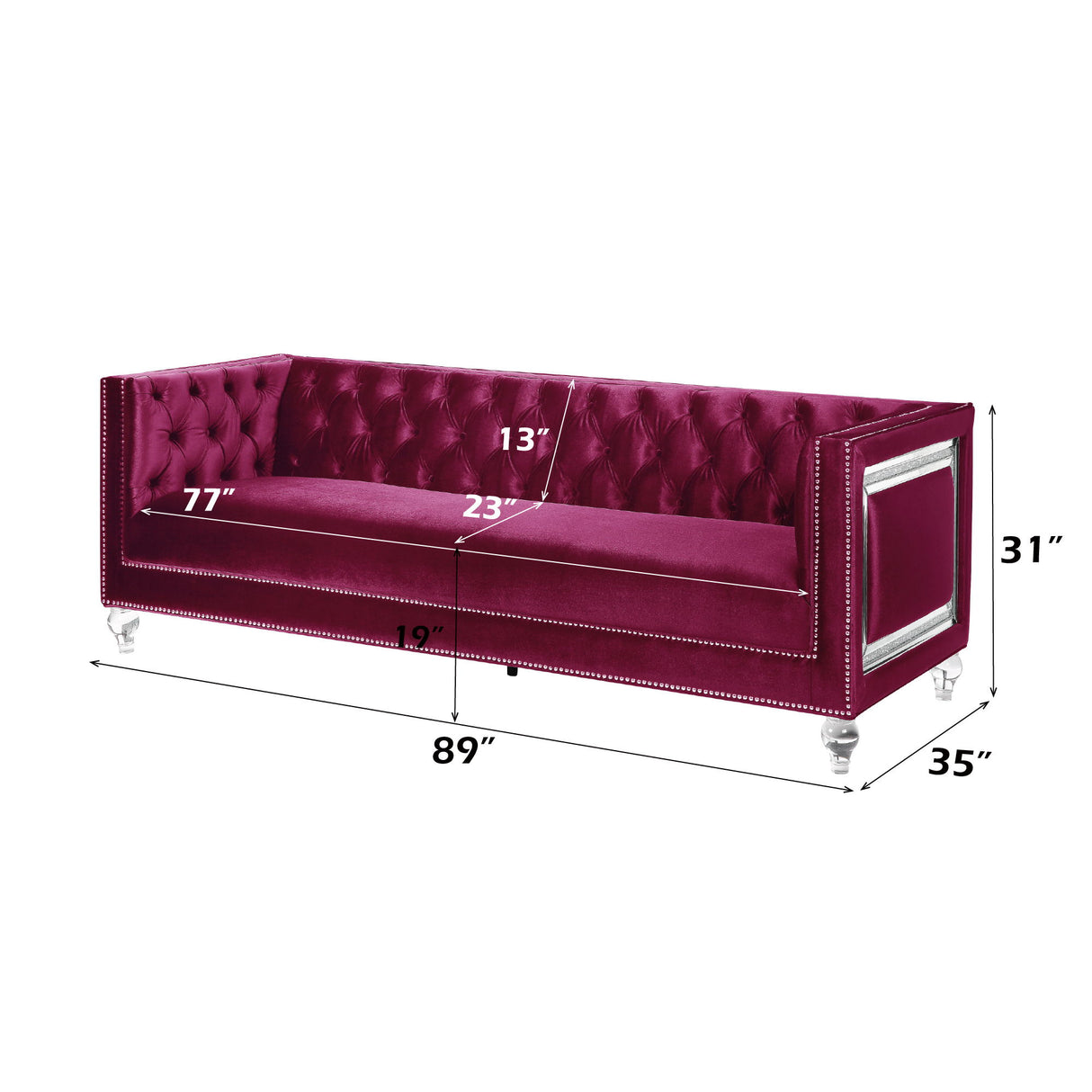 Heibero - Sofa With 2 Pillows (Same 56895) - Burgundy Velvet