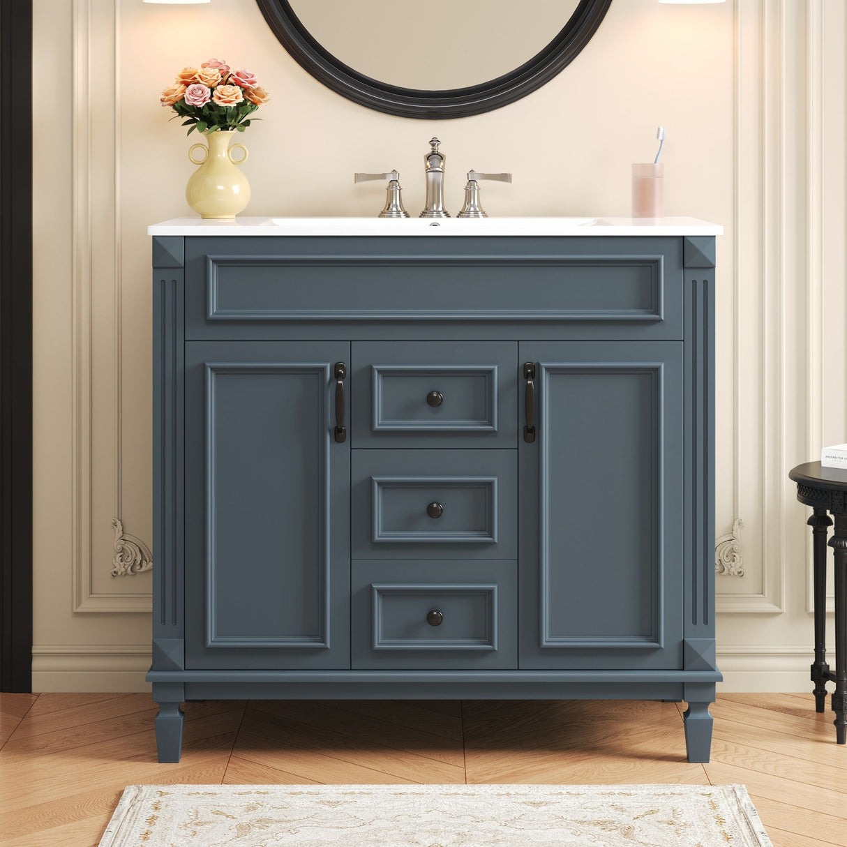 Bathroom Vanity With Top Sink, Basin On Cabinet With 2 Soft Closing Doors And 2 Drawers
